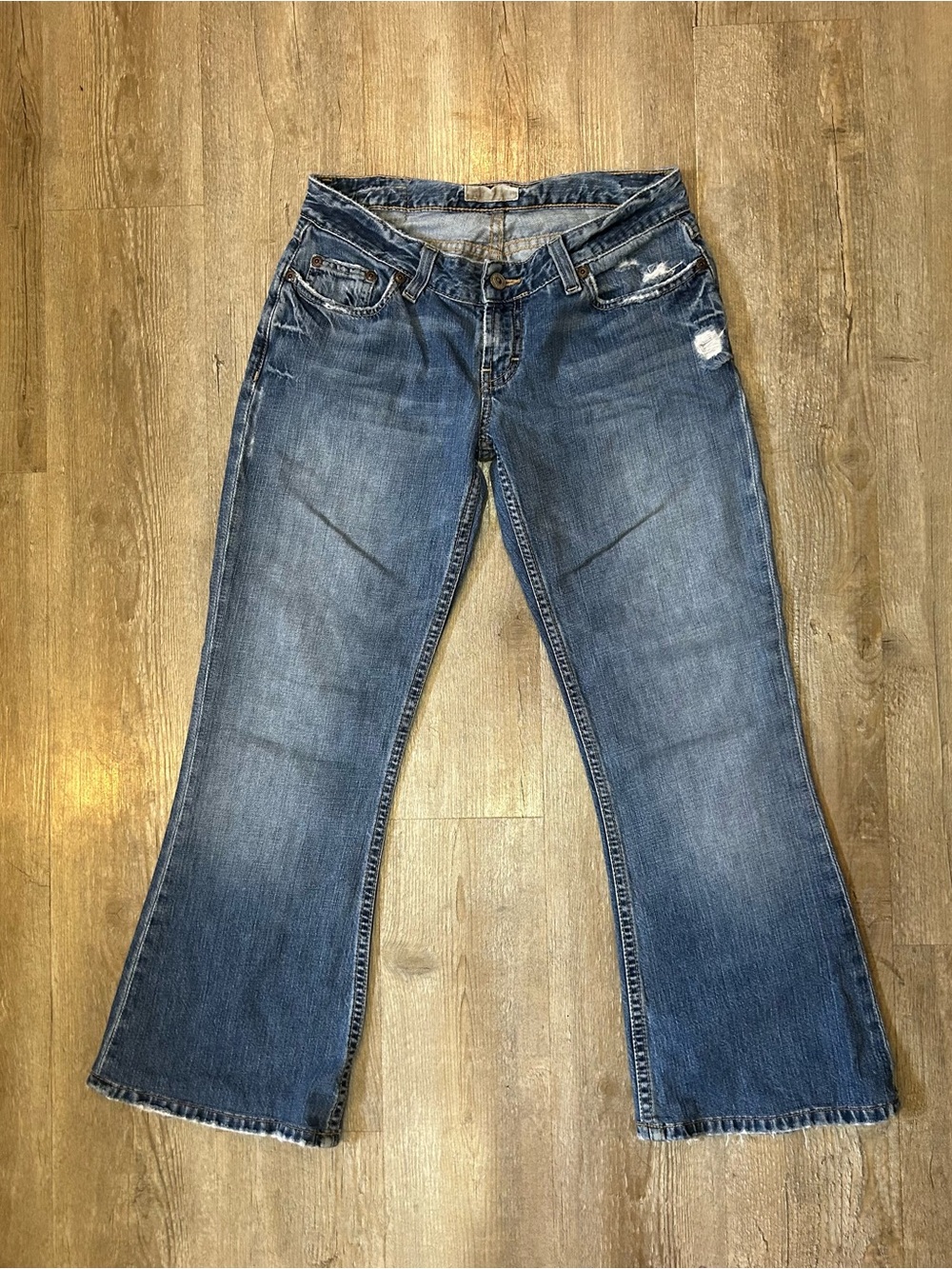 BKE Women's Blue Flared Distressed Jeans